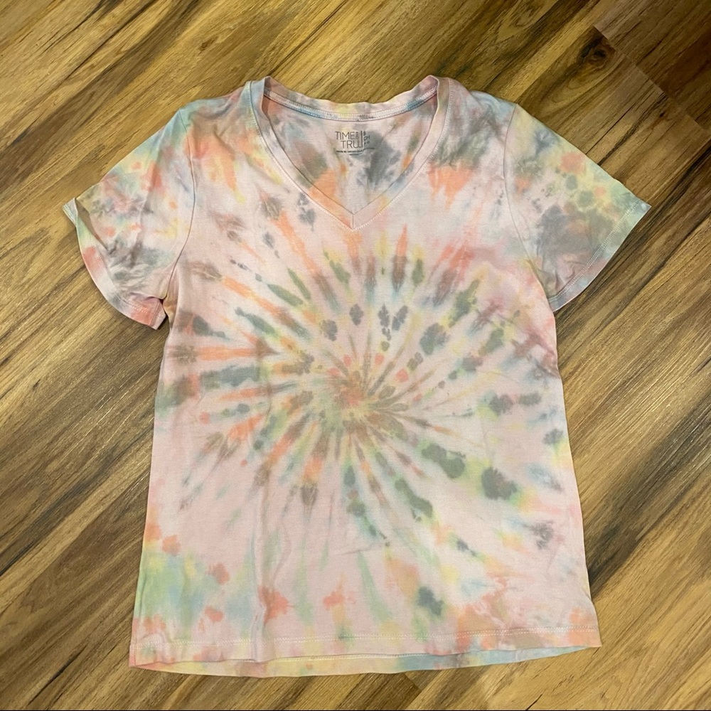 V Neck Cute Pink Tie-Dye T-Shirt